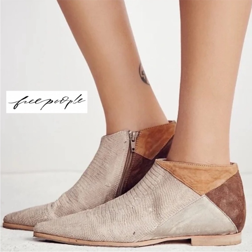 Flat, low heel Tan ankle boots